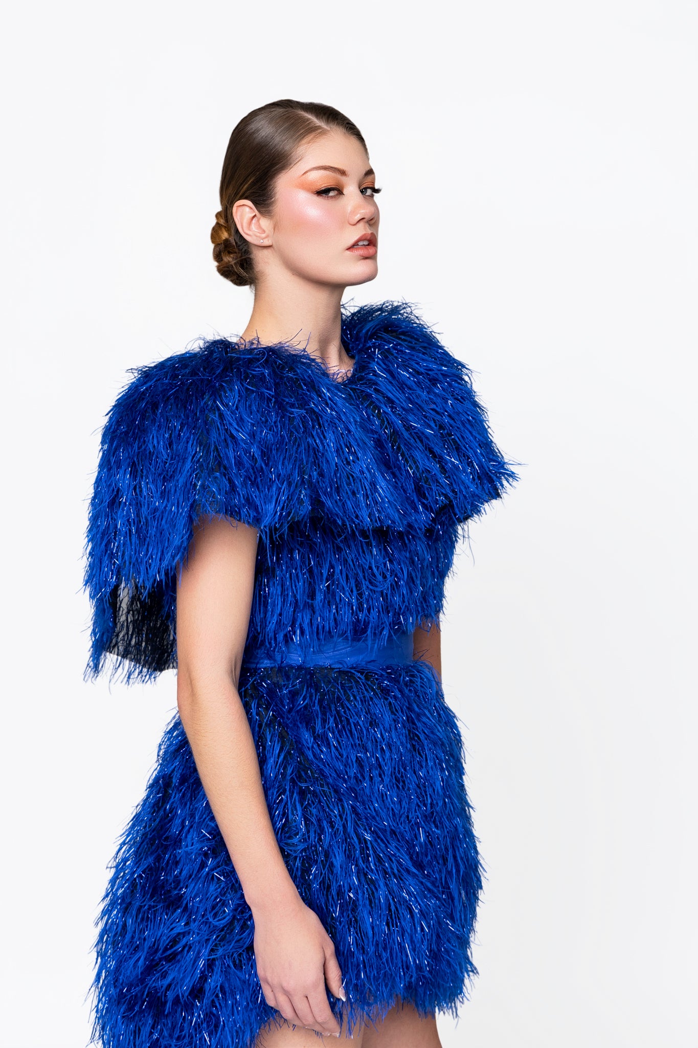 The Azure Blaze High-Low Feathered Gown Set