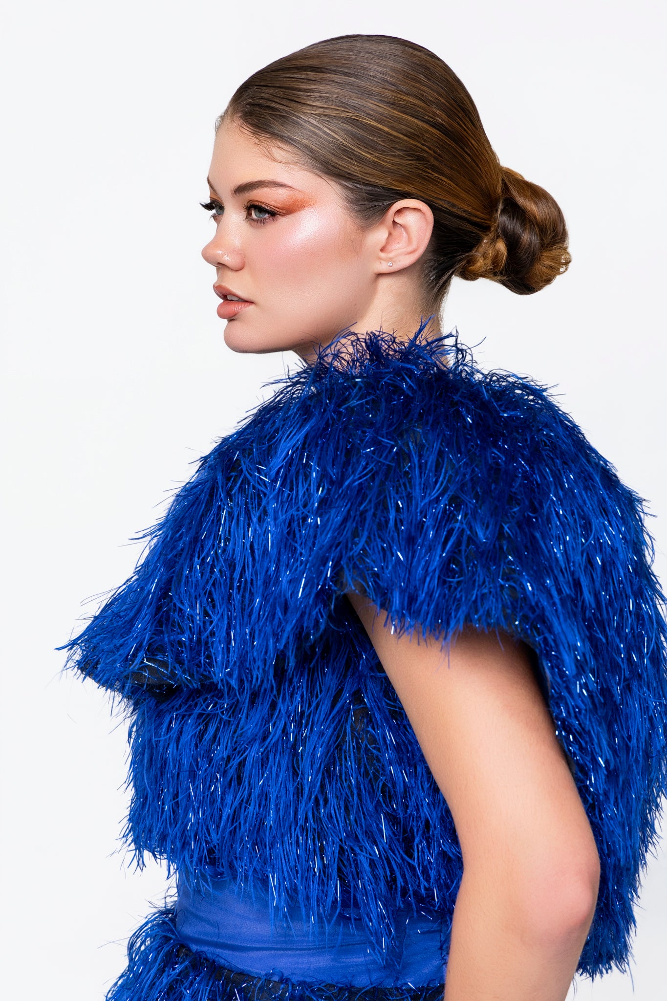 The Azure Blaze High-Low Feathered Gown Set