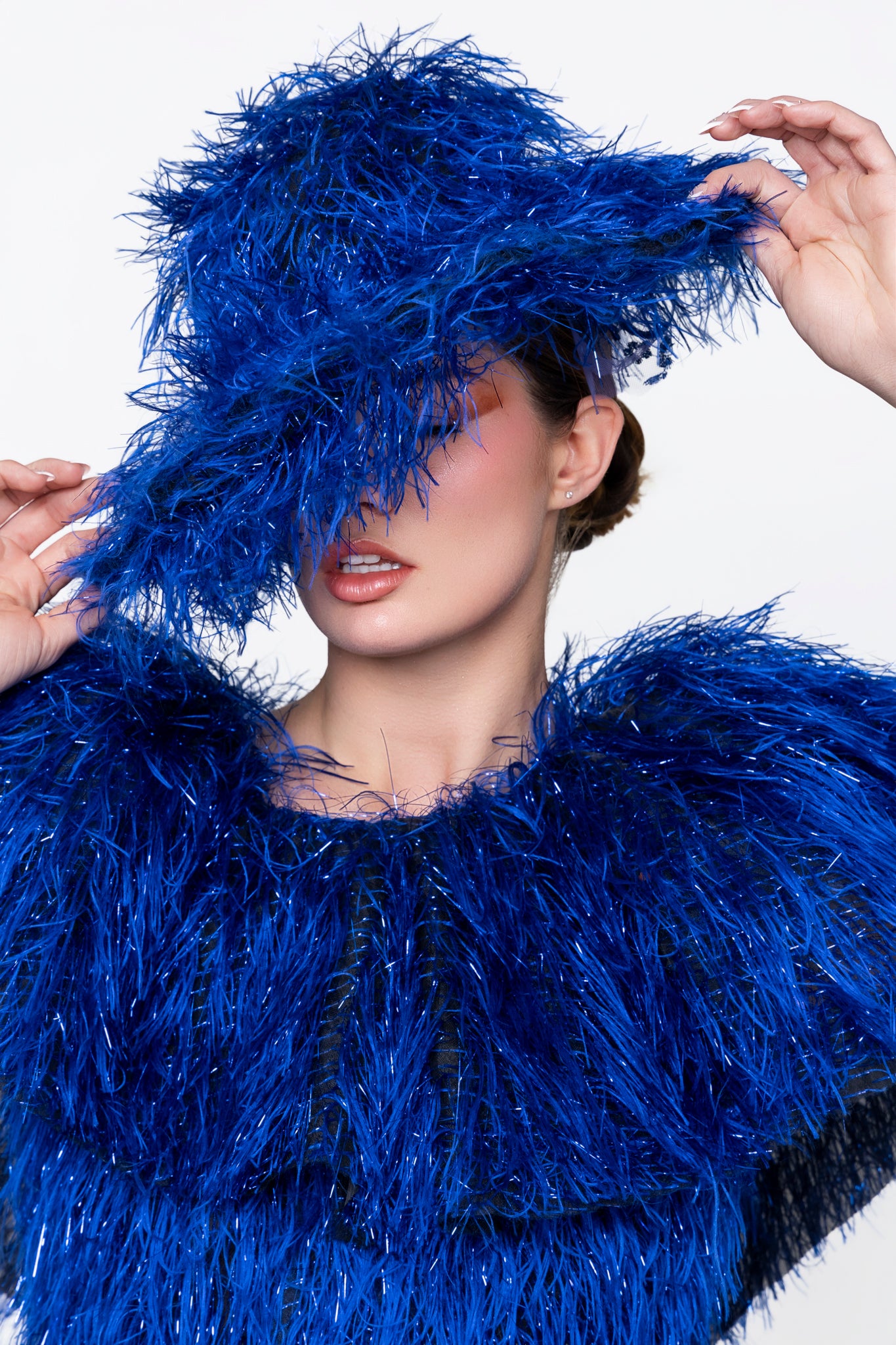 The Azure Blaze High-Low Feathered Gown Set