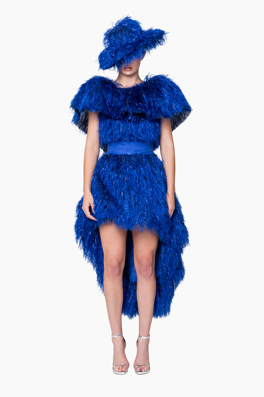 The Azure Blaze High-Low Feathered Gown Set